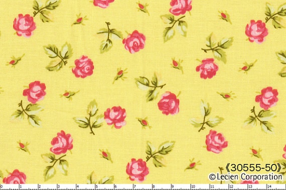 CLEARANCE, Lecien, HILL FARM, Brenda Riddle, Tossed Roses in Yellow, 30555-50, 1 Yard