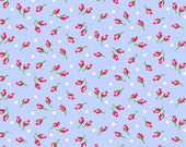 Pam Kitty Morning, Lakehouse, PAM KITTY LOVE, Rosebuds & Love in Cornflower Blue, 1/2 Yard