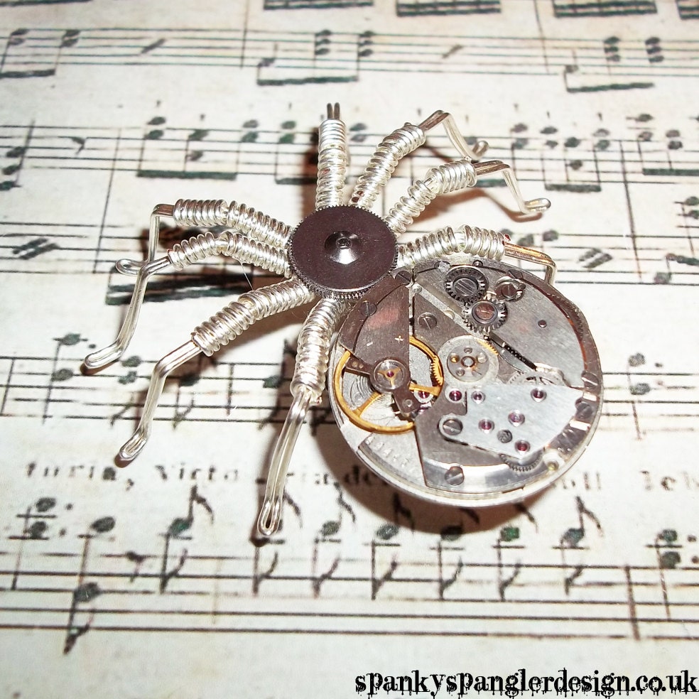 Spider Brooch - OOAK Unique Steampunk Gothic Clockwork Neo Victorian Victoriana Jewellery