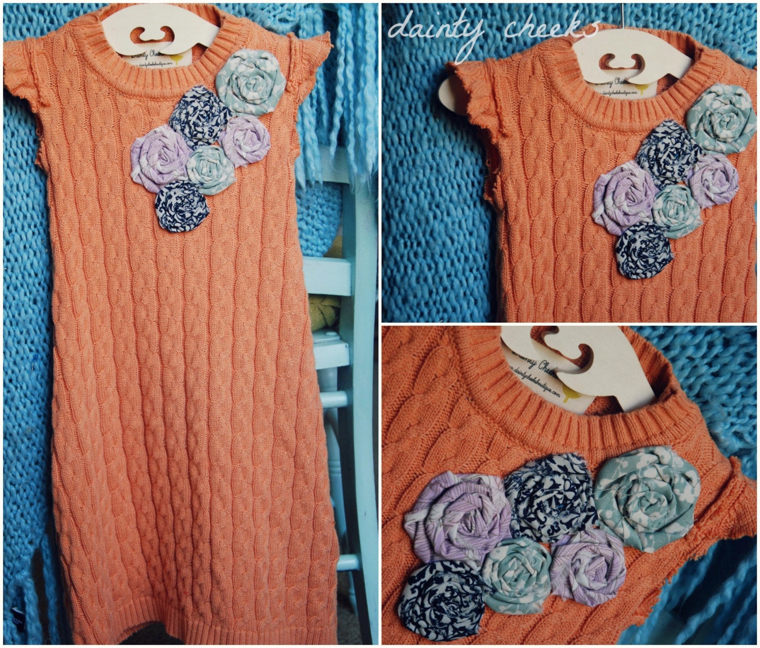 peach rosette upcycled sweater dress