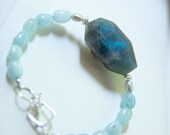 Labradorite Nugget and Aquamarine Beaded Bracelet in Sterling Silver