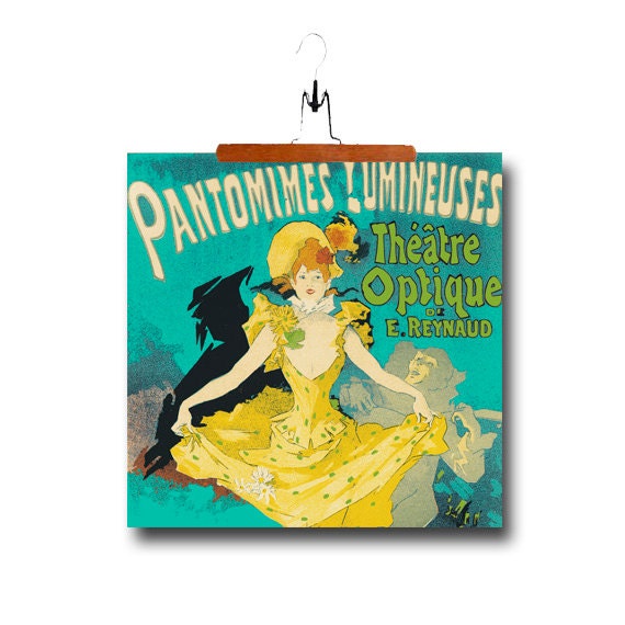 typography paris french poster fabric panel pillow linen cotton home decor supply 18x18 turquoise  Pantomimes Lumineuses