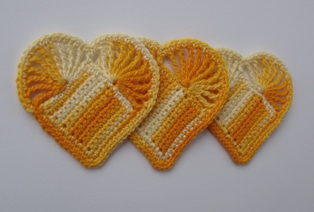 Yellow Hearts - Crocheted Applique, Scrapbooking or Card Making Embellishment