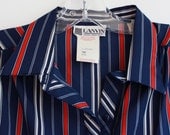 70's Lanvin dress - FREE SHIPPING - shirt dress - striped - navy, red, white - medium -