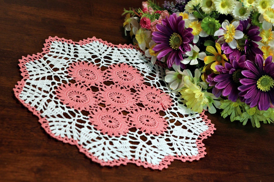 Pink Flower Crochet Doily