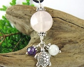 Turtle Fertility Charm Necklace - Rose Quartz Fertility Necklace - Sterling Silver