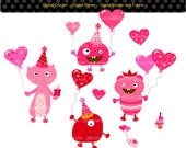 Valentien's clip art, doodles clip art , wedding ,Digital clip art monster, Heart , love scrapbooking , card making