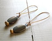 pyrite and bronze beaded earrings - extra long dangle, fools gold, labradorite, natural brass