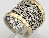 Great Handcrafted 9K Yellow Gold Sterling Silver Ring size 7 (s r11300