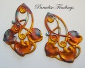 2 RAINBOW Brass Leaves with a Touch of Gold, Unique and Different, Great Ear Ring Supplies or Necklace Pendants