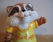 vintage 1980s rick racoon BE HAPPY shirt tales kitschy collectible statue