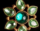 Large cocktail statement ring. Bright green. Star shape. Teardrops. Adjustable. Repurposed vintage. Gold. Spring Fashion
