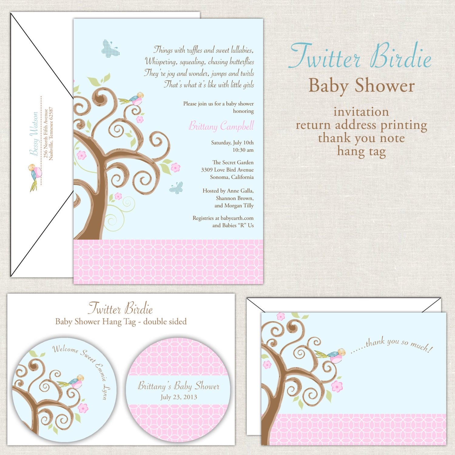 Twitter Bird Baby Shower Invitation with Tree & Butterflies Il_570xn