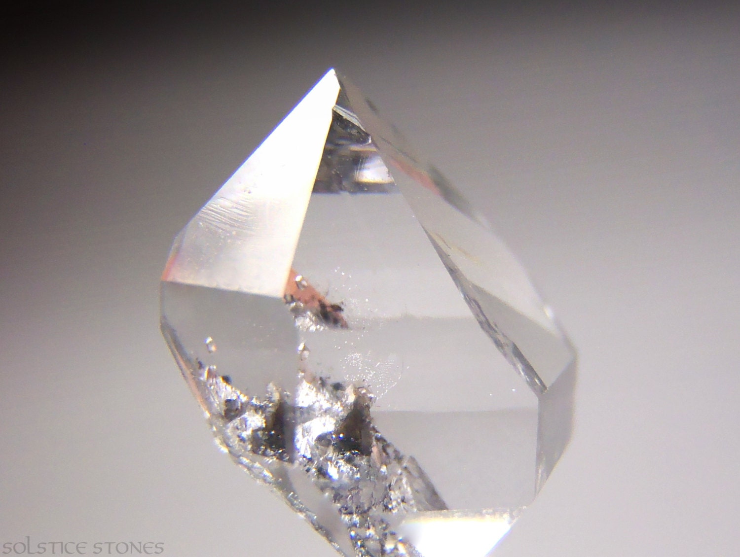Genuine Herkimer Diamond Crystal with Black Carbon Anthraxolite Inclusions.  Crown Chakra.  Crystal Healing / Mineral Specimen.