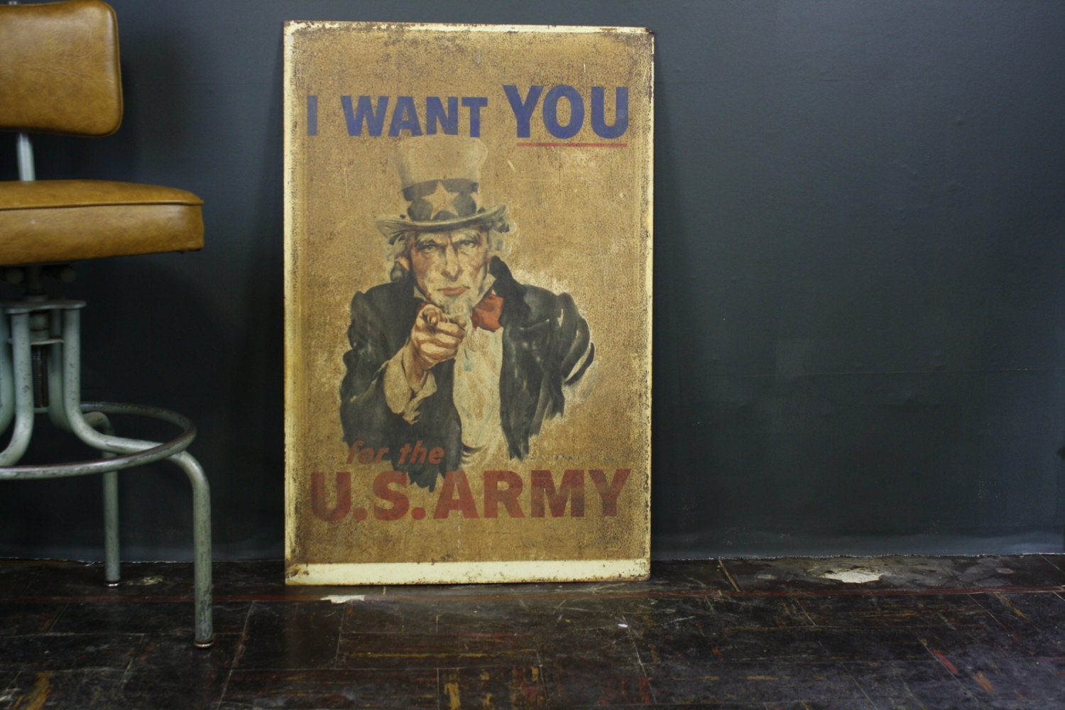 1940s  I Want You US Army Enamel on Steel Recruitment Sign