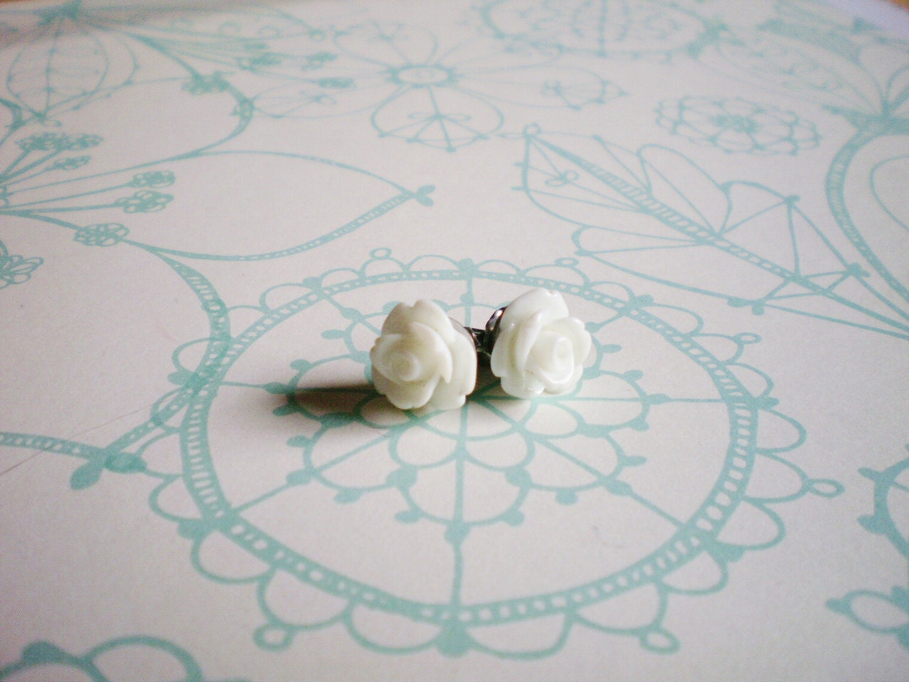 White Rose Post Earrings