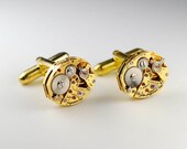 Steampunk Cufflinks Vintage Jules Jurgensen Gold Watch Movement Mens Gear Cuff Links by Steampunk Vintage Design