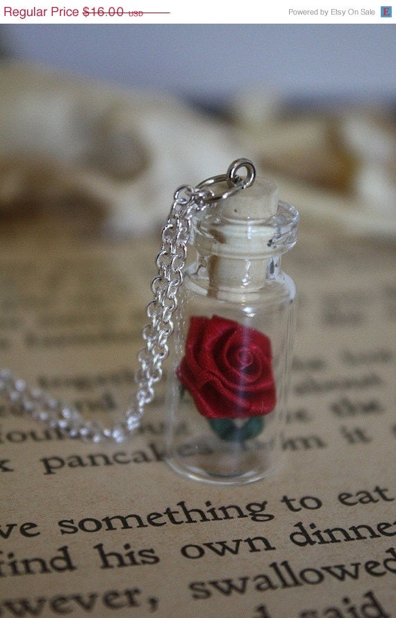 ON SALE Beauty and the Beast Necklace - Rose in a Vial