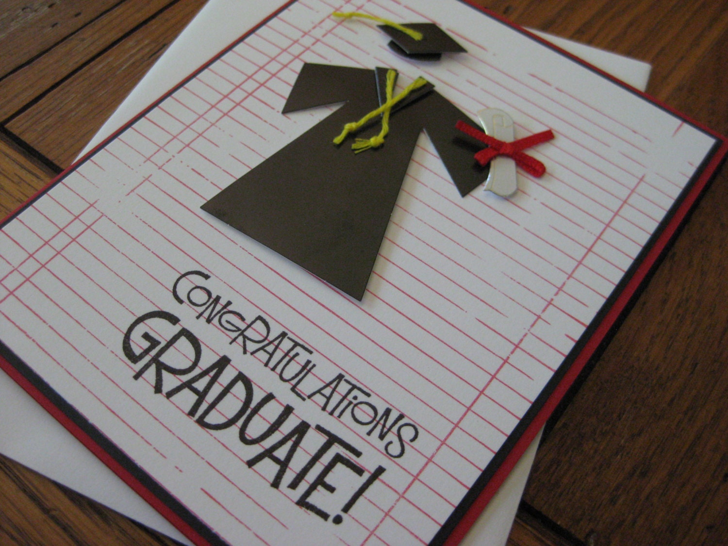 Congratulations Graduate with Cap, Gown and Diploma  - handmade graduation greeting card