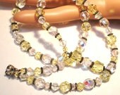 Vintage Necklace / Choker / Collar / Art Deco Cut Lead Crystal Beads Champagne N Clear Faceted Mid Century 60s Modern Retro Bride