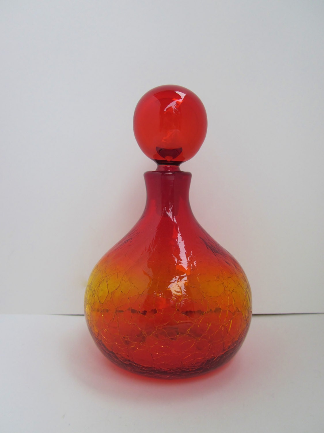 Vintage BLENKO GLASS 6363S Decanter Crackle Glass in Tangerine