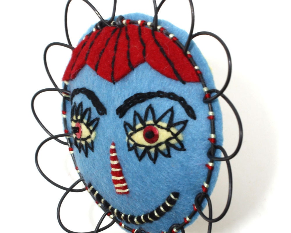 Folk Art Embroidered Felt Wall Flower, Bluebelle
