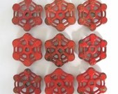 vintage faucet handles, valve handles, metal faucet handles, 173, red cottage colors, water faucet knobs, water spigot handle