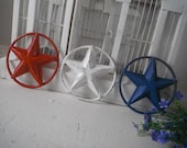 rustic star set distressed star trio shabby chic red cast iron white 4th July nautical decor blue rustic prairie charm trio primitive stars