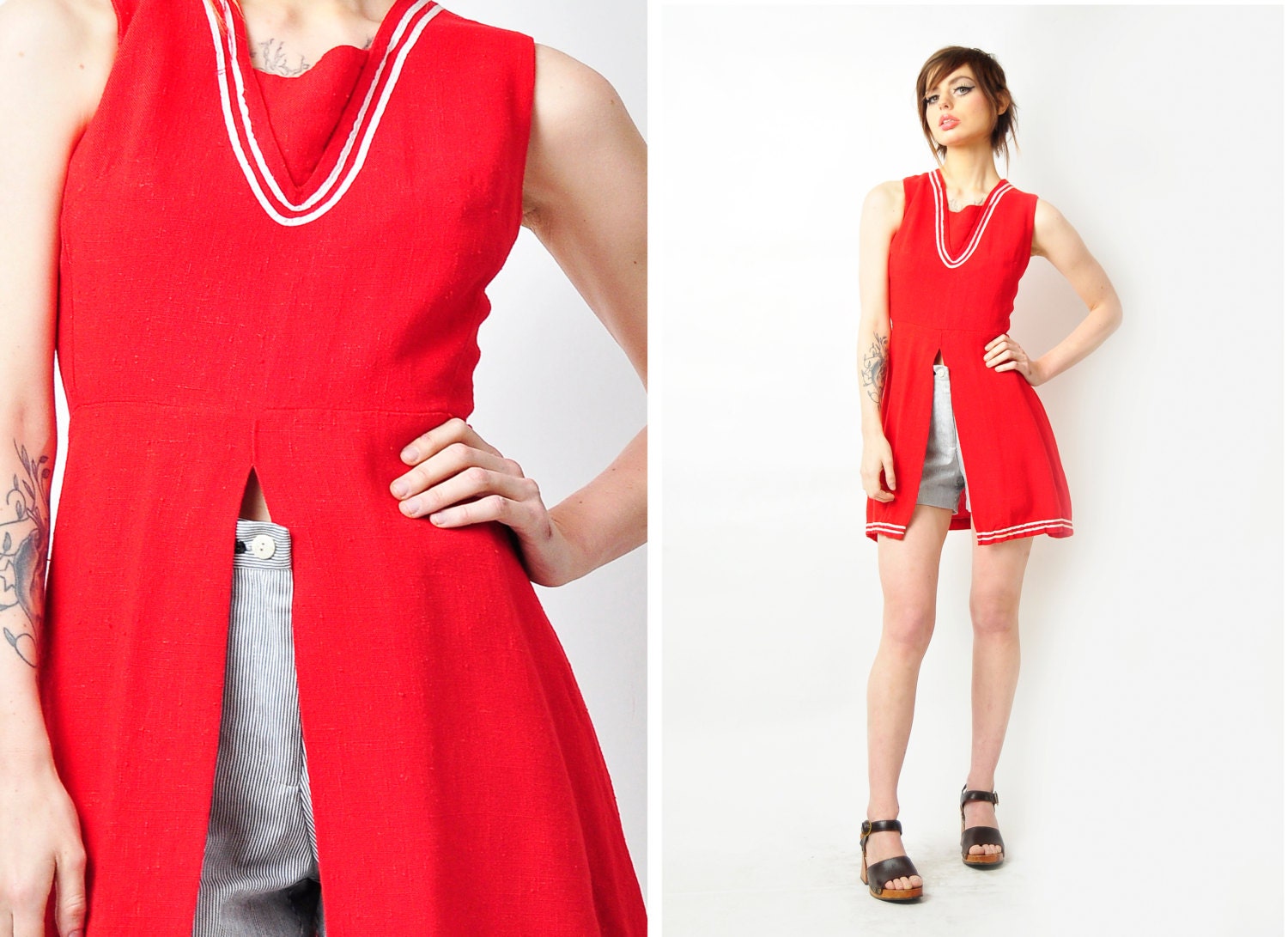 Red Sailor, vintage, 1960s Dream Blouse/tunic/dress XS