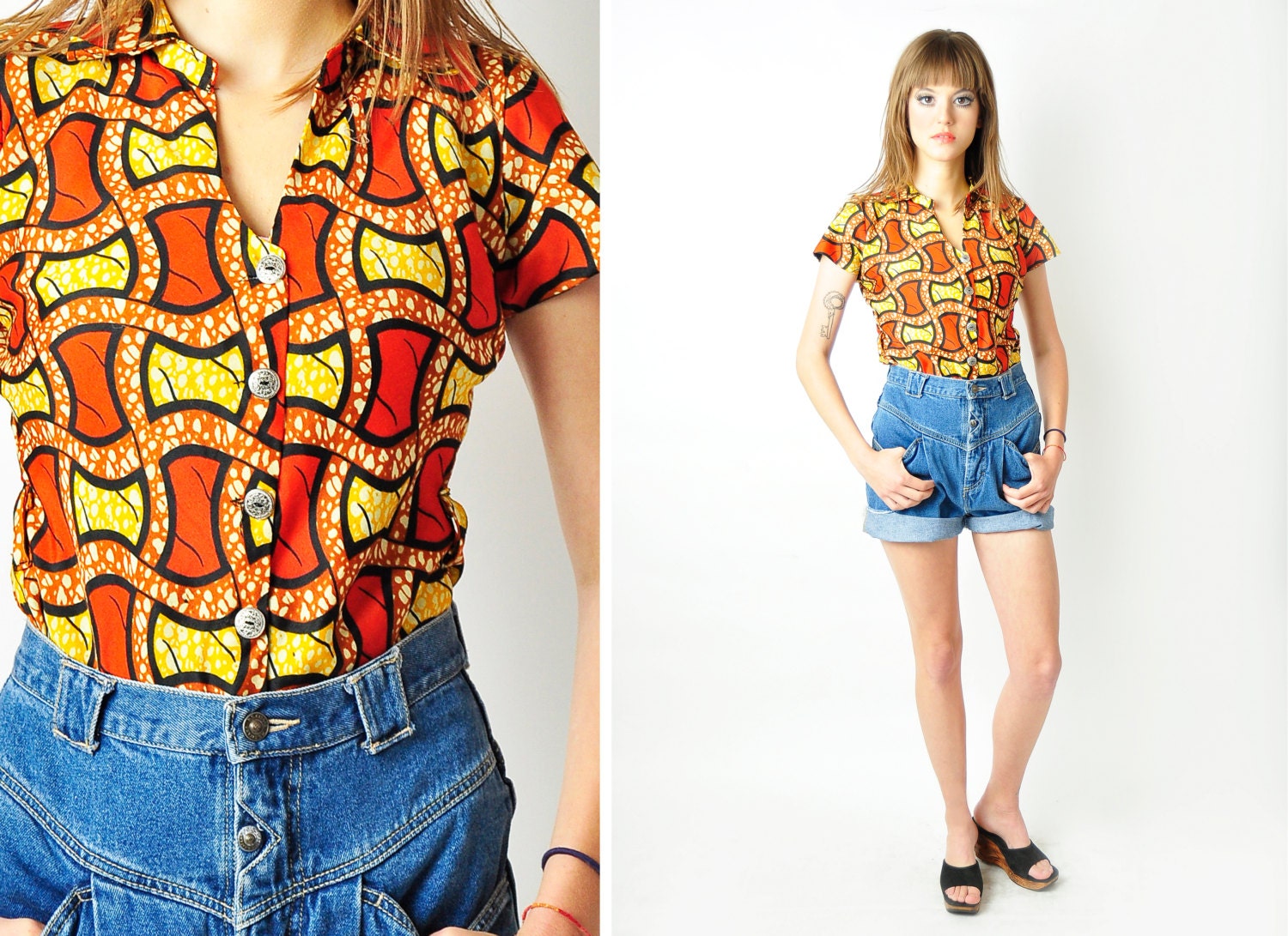 Vintage 70s Blouse, Fitted Blouse, 70s