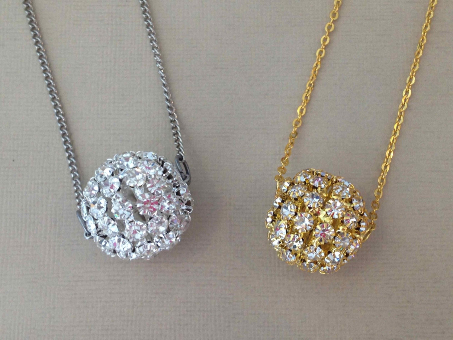 Silver Crystal Rhinestone Ball Bling Necklace on Silver Chain