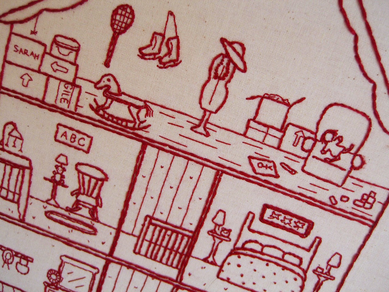 1109 Poplar, Interactive, house cross section embroidery pattern, dollhouse, needlework