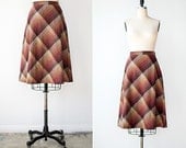 vintage 1970s skirt / vintage 70s plaid / vintage skirt / brown red plaid skirt