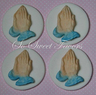 Fondant edible cupcake toppers - Praying hands christening first communion religious