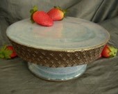Ceramic Cake Stand Dessert Plate Pedestal Dish in Dusk Purple and Black Mountain - Large
