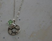 Sandy Hook HOPE line 20% donated to The Promise. Green and white hope on a delicate sterling chain.