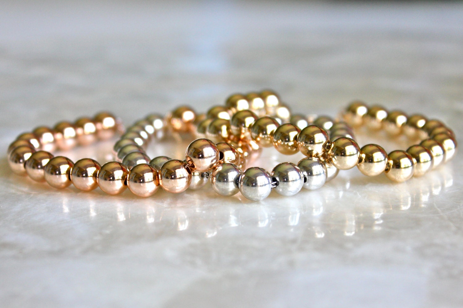 Tiffany Style Beaded Bracelet of Sterling Silver, 14kt Yellow Gold Fill, or 14kt Rose Gold Fill - Eco Friendly