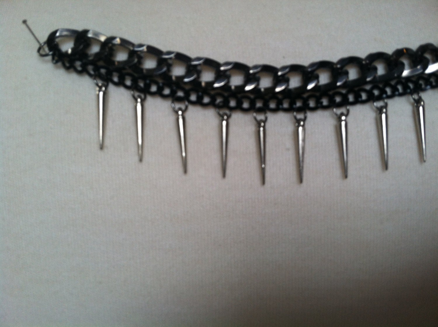 black and gunmetal chain with spike bracelet
