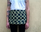 neon yellow and navy blue half apron with drawstring