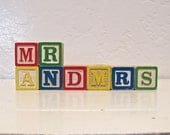 mr and mrs - vintage wooden blocks