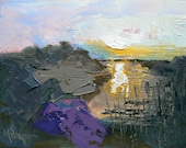 Abstract Sunset, Abstract Landscape, Marsh Sunset, Oil Landscape "Day is Done" 6x8" OOAK