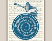 Imagine John Lennon song lyric vinyl record Art Print on old music sheet, music wall art decorative arts wall hangings, LARGE PRINT 11x14''