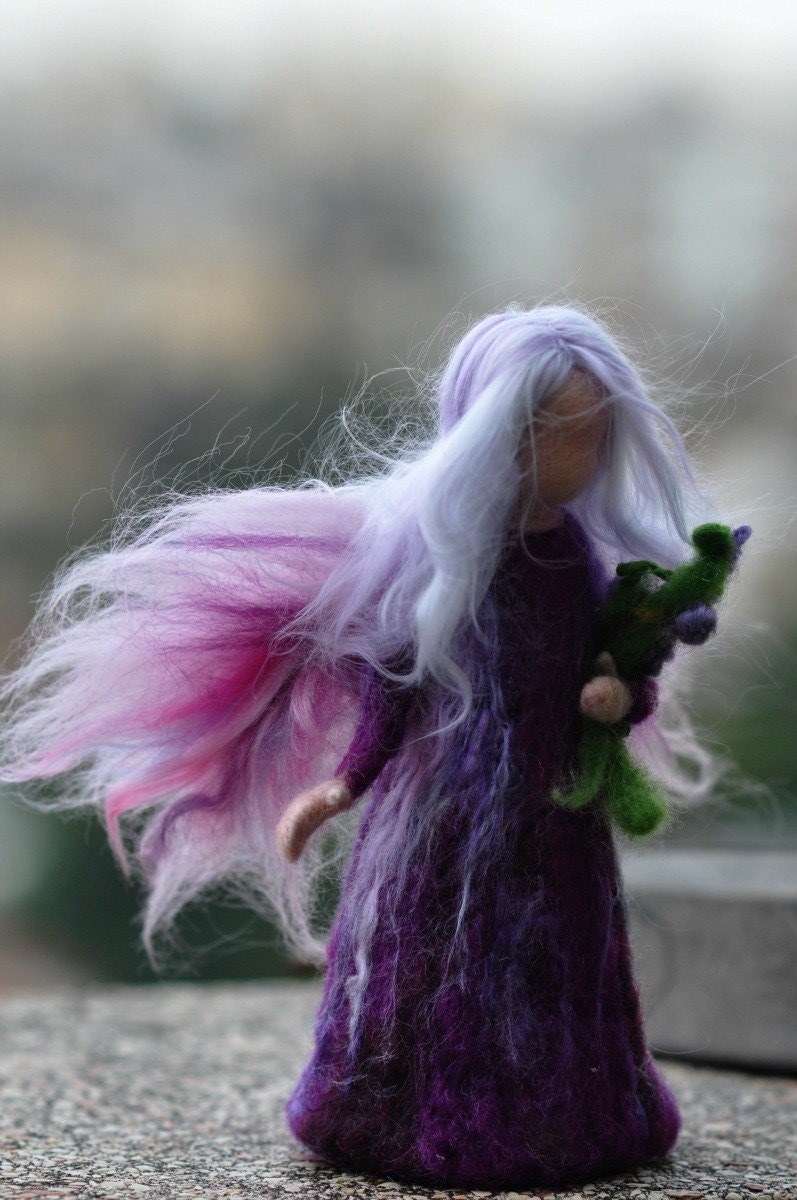 Needle Felted Waldorf Wool Fairy-Lilac fairy- standing doll-soft sculpture --needle felt by Daria Lvovsky made to custom order