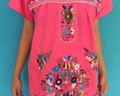 Mexican Pink Mini Dress Very Special Embroidered Handmade Spring / Summer Medium / Large