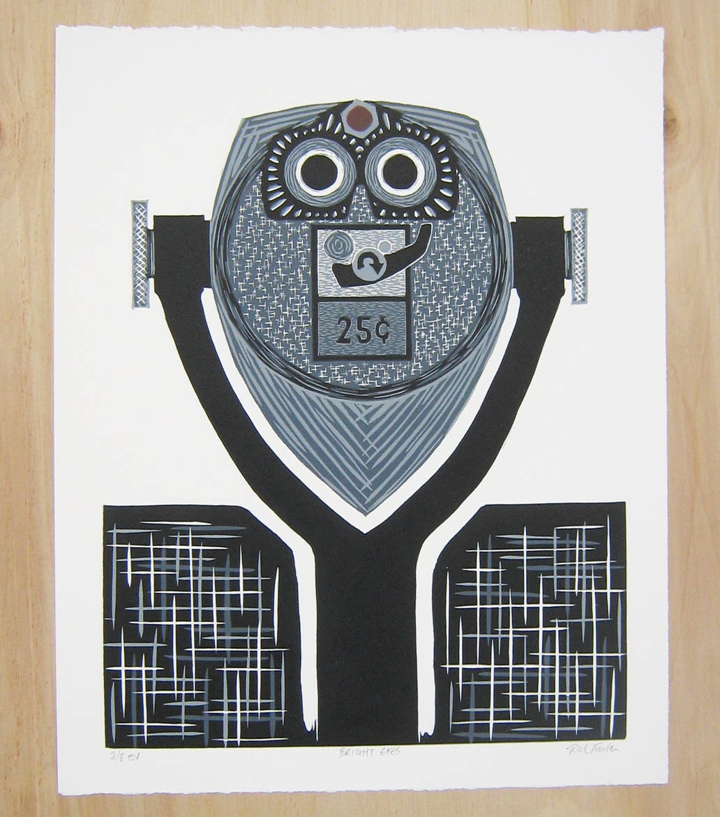 Beach Binoculars - Linocut Print