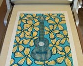 Ukulele - Limited Edition Linocut Print (Blue)