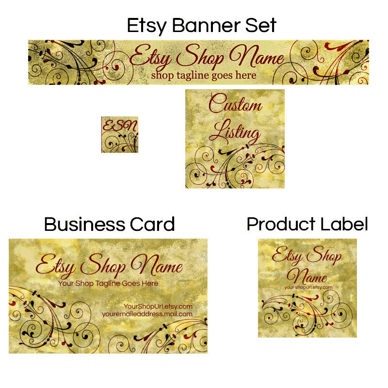 Etsy Banner With Business Card and Product Label Designs - Vintage A5 - PS - Spring Sale