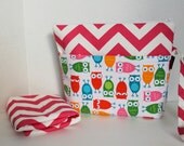 Ready To Ship - Large Zippered Diaper Clutch and Changing Mat Travel Set - In Pink Chevron and Owls Or Custom Design Your Own