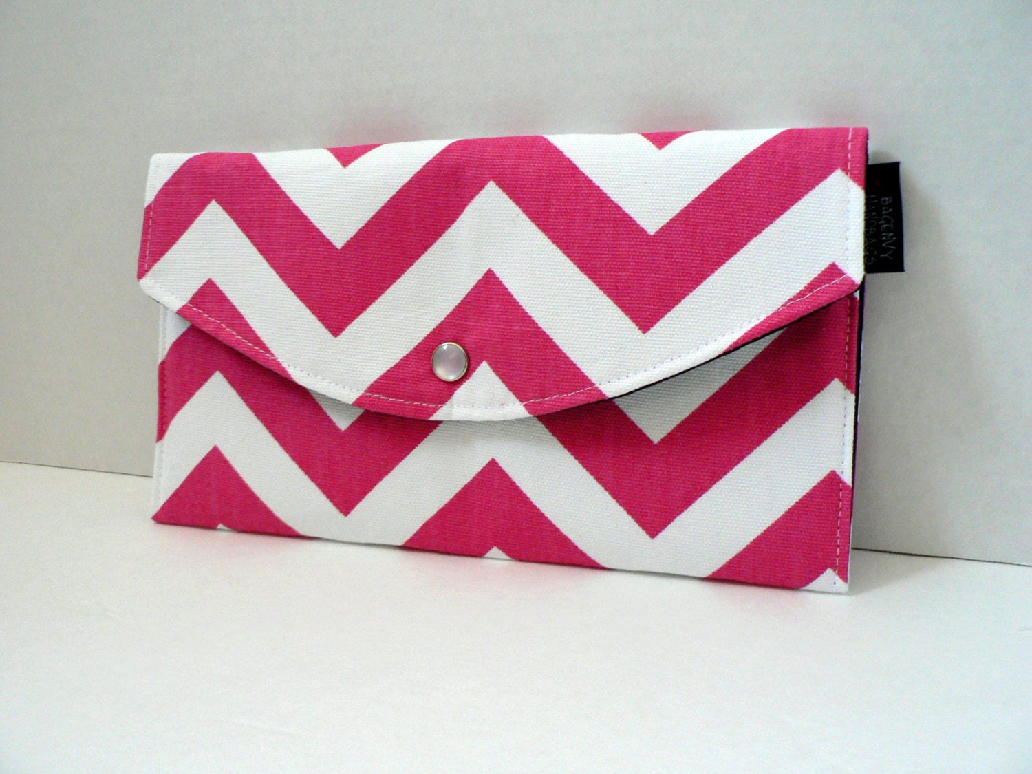 Hot Pink Chevron - With Navy Lining - Full Size Clutch