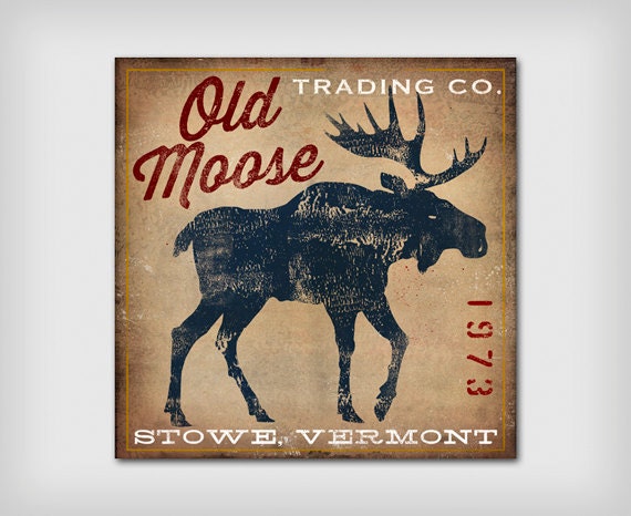 PERSONALIZE Old Moose Trading Company -  Rustic Road Sign -  Graphic Art Canvas Wall Art 12 x 12 x 1.5 inches Vintage Style